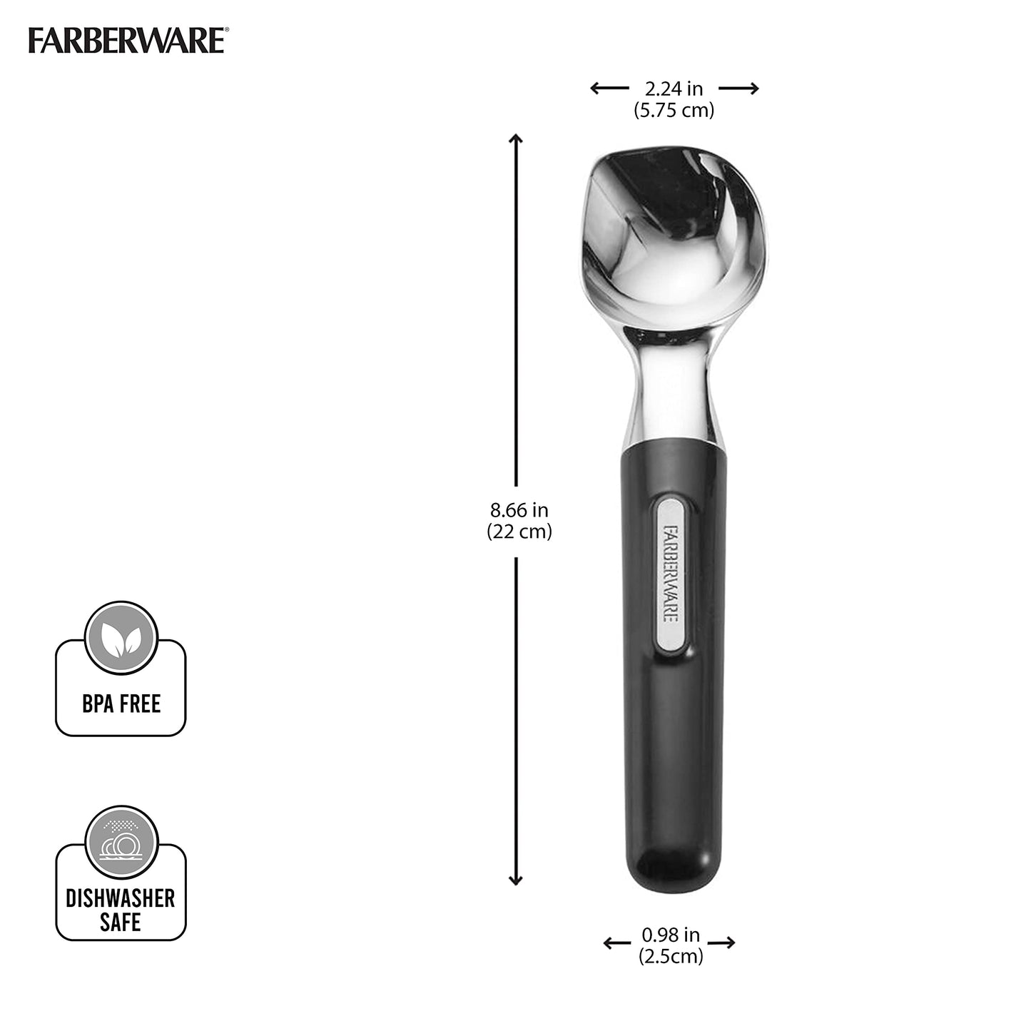 Farberware Professional Ice Cream Scoop, Comfortable Handle, Heavy Duty, Professional Grade Scooper, Get Perfect Shape Scoops, Great for Spooning Frozen Hard Gelato and Sorbet, Cookie Dough, Melon