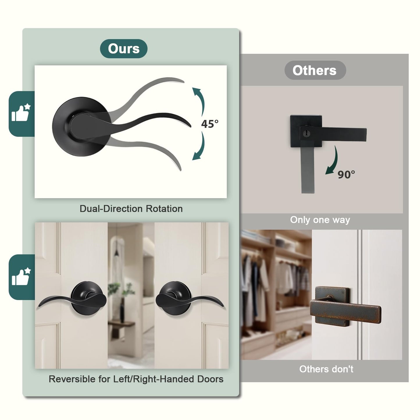 GOBEKOR 10 Pack Black Passage Lever Handle Interior Door Levers Hallway Closet Door Handles Wave Door Lock Keyless Lever Door Handles