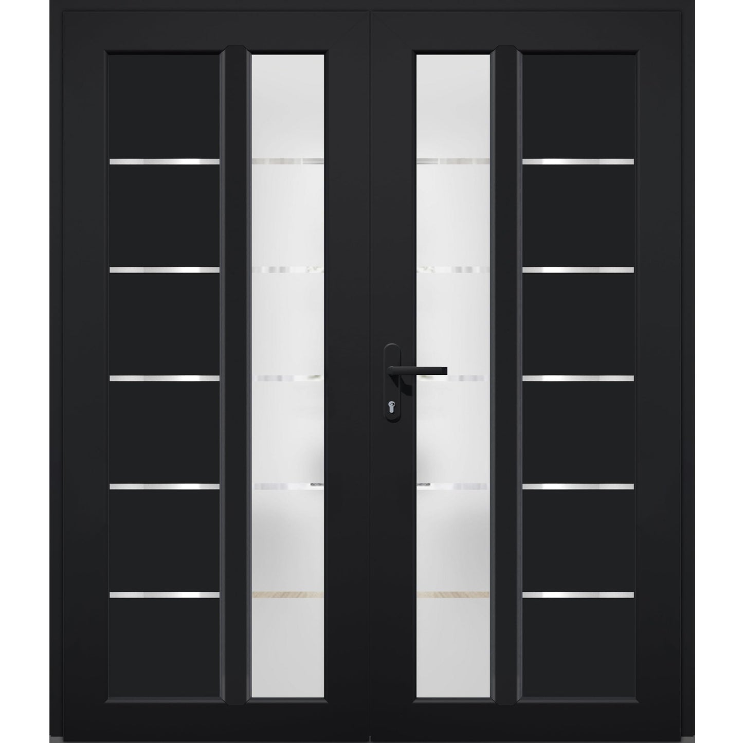 VDOMDOORS Front Exterior Prehung Metal-Plastic Double Doors/MANUX 8088 Matte Black/Residential Doors Entrance Patio Garage 72 x 80