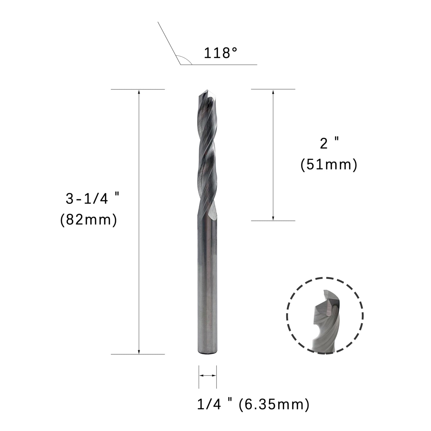 LU&MN Solid Carbide Jobber Drill Bit with Bright Finish-118° Split Point for Industrial Use on Cast Iron, Stainless Steel, Aluminum, etc.-1/4" Dia, 5 Pcs