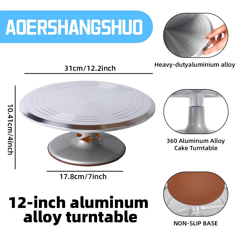 12 Inch Cake Turntable,78Pcs Rotating Aluminum Alloy Rotating Cake Stand,Cake Decorating Kit With Stainless Steel Icing Scrapers,Icing piping Tips,Piping Bags,Cake Leveler,Icing pen,Pie server,Spatula