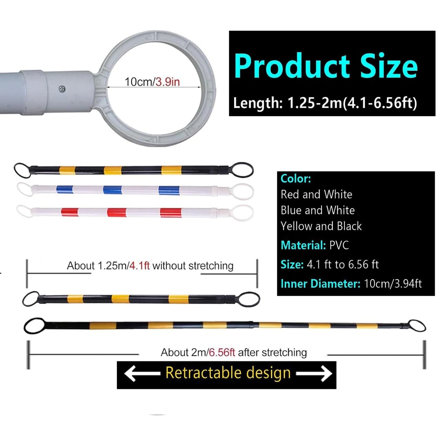 Heavy Duty Expandable Traffic Cone Bar, Adjustable 4.5-8 ft Retractable Safety Cone Barrier with Reflective Tape, Durable PVC Construction, 30PCS Red Traffic Control Set