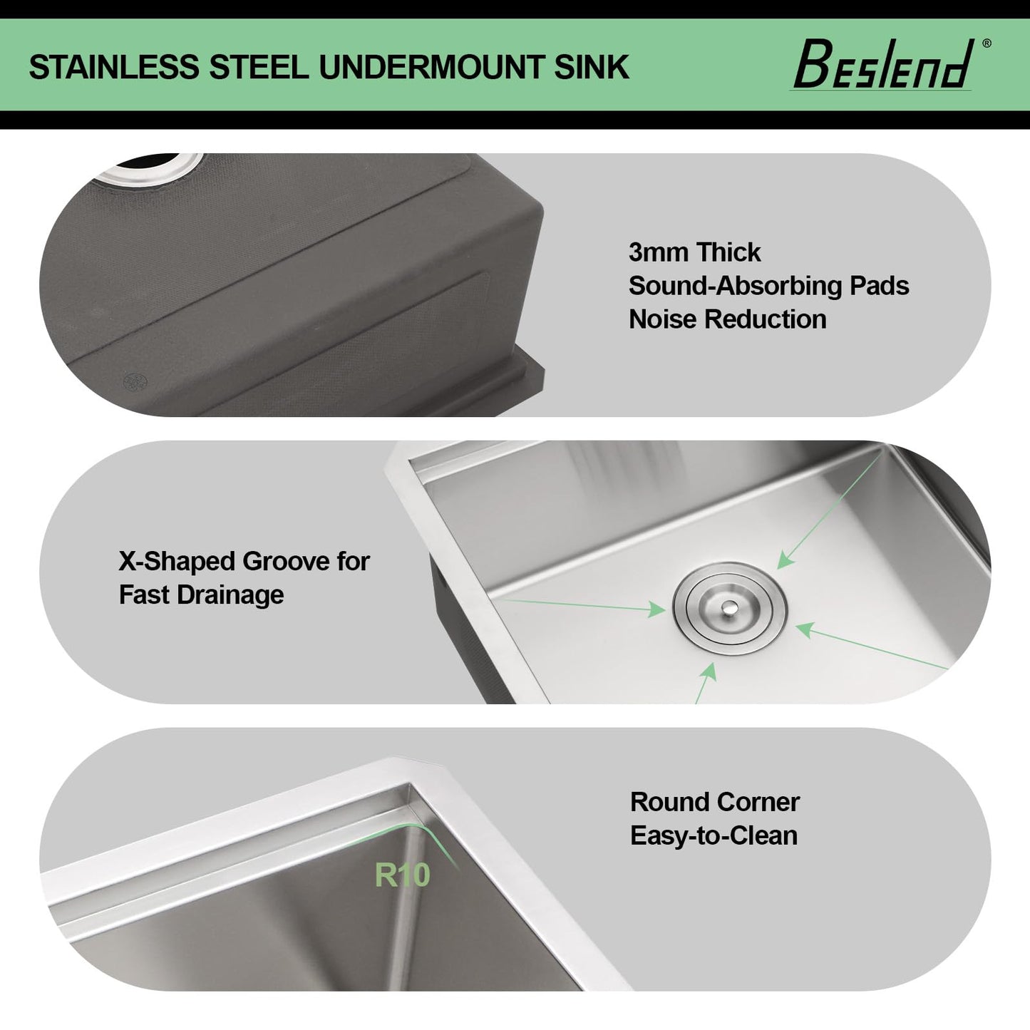 21 Undermount Bar Sink - Beslend 21x19 Inch Stainless Steel Bar Sink 16 Gauge Fully Covered Workstation Sinks RV Sinks 10 Inch Deep Under Counter Single Bowl Basin with Cutting Board