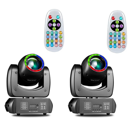 MINGJIE Moving Head Light, 120W Professional DJ Led Stage Light, Beam Spotlight 110000Lux with 8 Gobos & 8 Colors, DMX512 & Sound Activated & Remote Control for Club, Disco, Party,Bar, Show（2PCS）