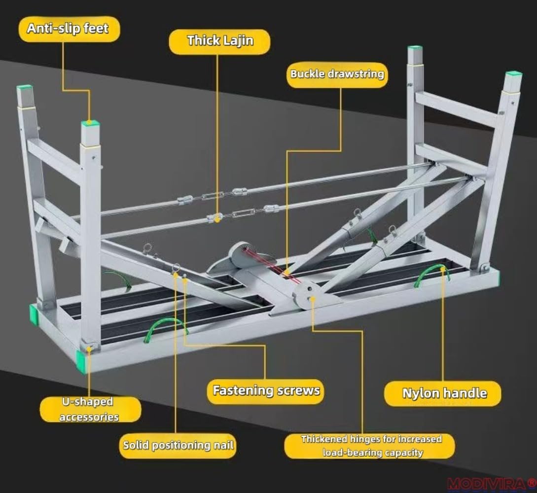 Modivira Folding Scaffolding with Adjustable Heights Heavy Duty Portable Steel Ladder with Non-Slip Feet for roof Cleaning Paint Home Improvement (A,78.74" * 11.81")