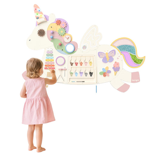 Asweets Unicorn Activity Wall Busy Board Panels, Montessori Sensory Toys, Toddler Learning Activity Center, Perfect for Toddler Playroom & Children's Daycare, White