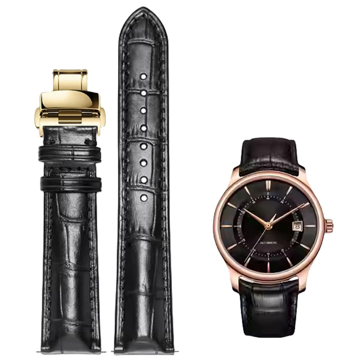Nizonlaie Genuine Leather Watch Band Men Women, Alligator Grain Calfskin Leathe Strap Business Casual Universal Replacement Deployment Watch Strap 14mm 15mm 16mm 17mm 18mm 19mm 20mm 21mm 22mm 24mm