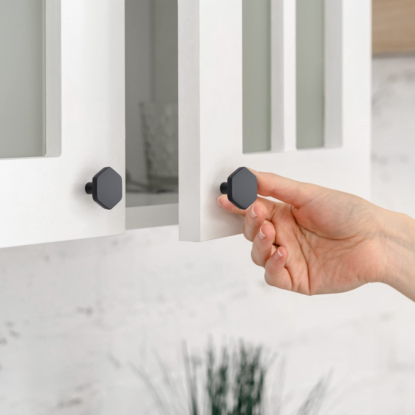 Home Expert Black Cabinet Knobs 1 Pack Solid Kitchen Cabinet Knobs Hexagon 1.1'' Flat Black Knobs for Kitchen Cabinets and Drawers Matte Black Dresser Knobs
