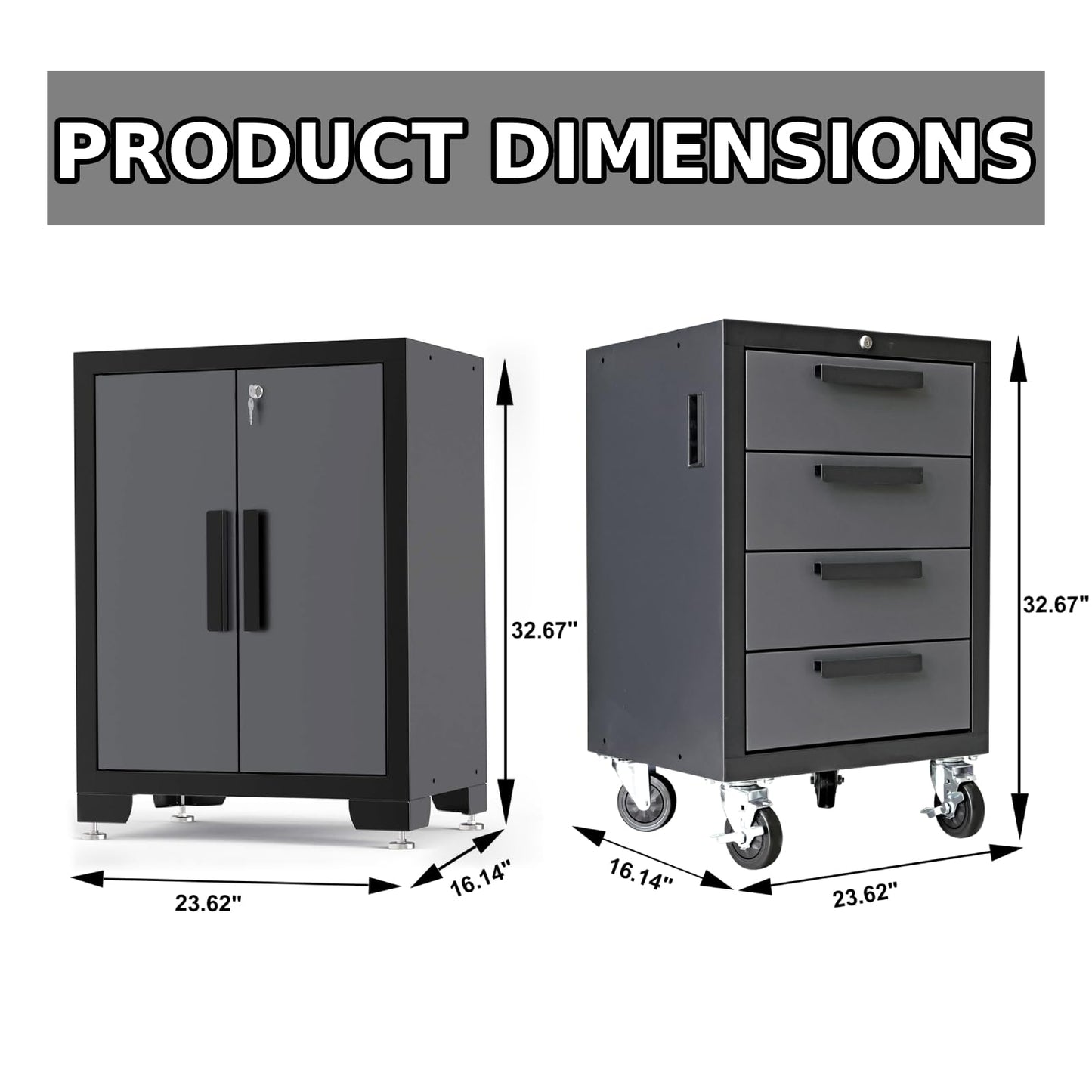 Torin 12 Piece Garage Storage Cabinet Set: Workshop Tool Organizer Chest with Lockers, Shelves and Wood Workbench, Black/Grey