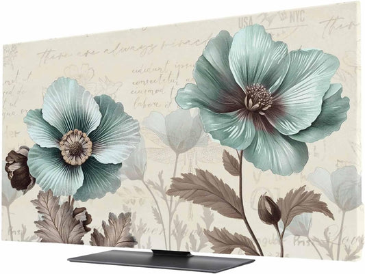 Yukro 32 Inch, 28"x16" Victorian Style Indoor TV Dust Cover, Vintage Blue Flowers Broccoli Elastic TV Dustproof Cover