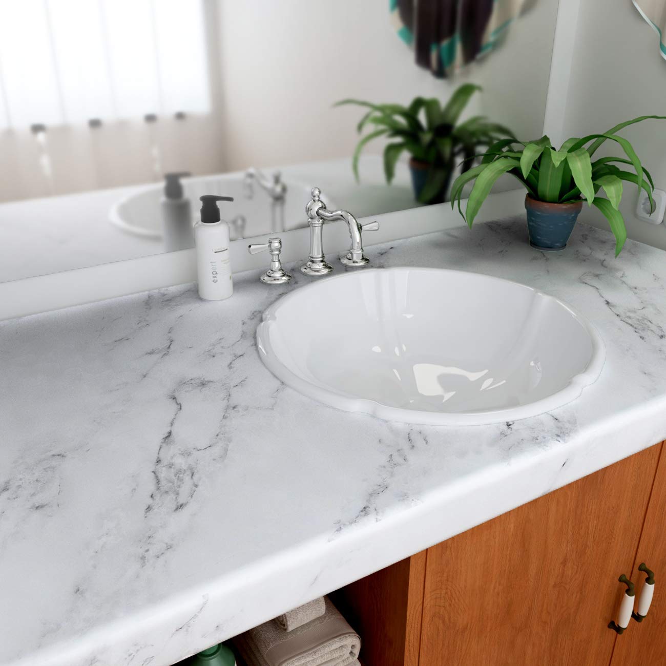 Decotalk Peel and Stick Countertops Contact Paper Marble Contact Paper White 12x200 Inch Marble Wallpaper for Countertops Kitchen Table Matte White Marbles Vinyl Wrap Waterproof