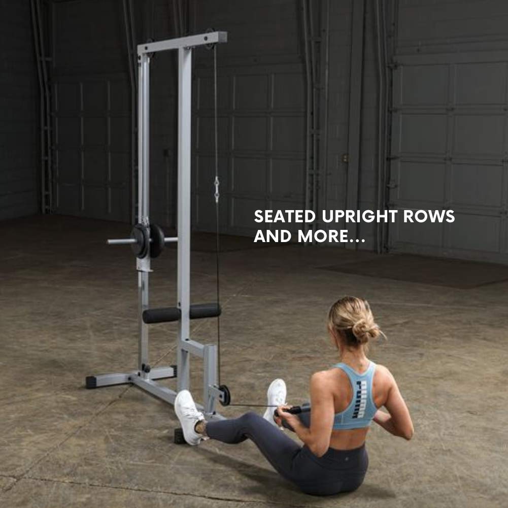 Powerline by Body-Solid LAT Pull Down Machine - Home Gym with High & Low Pulleys, Heavy Gauge Steel Construction, Includes LAT and Low Row Bars, Silver/Black (Gray/Black)