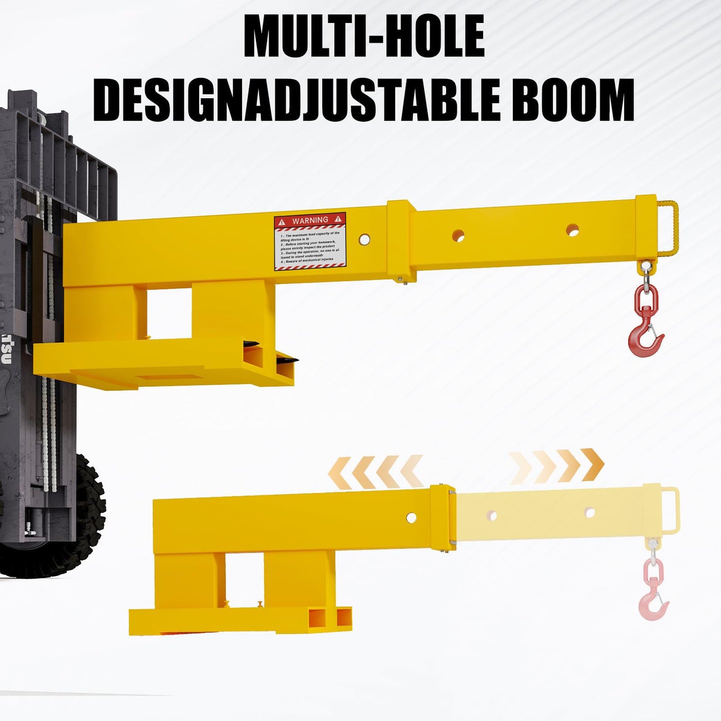 Yunphia Forklift Jib Boom Crane, 5500LB Heavy Duty Steel with Adjustable Boom Length & Rust-Resistant Coating, Industrial Mobile Hoist for Warehouse & Factory