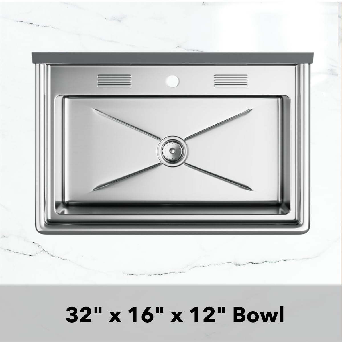 32" x 16" Stainless Steel Utility Sink with 6" Backsplash – 16-Gauge 304 Freestanding Commercial Prep & Wash Sink for Single-Inlet Faucet in Utility Rooms, Cafes, Bars, Foodservice Kitchens