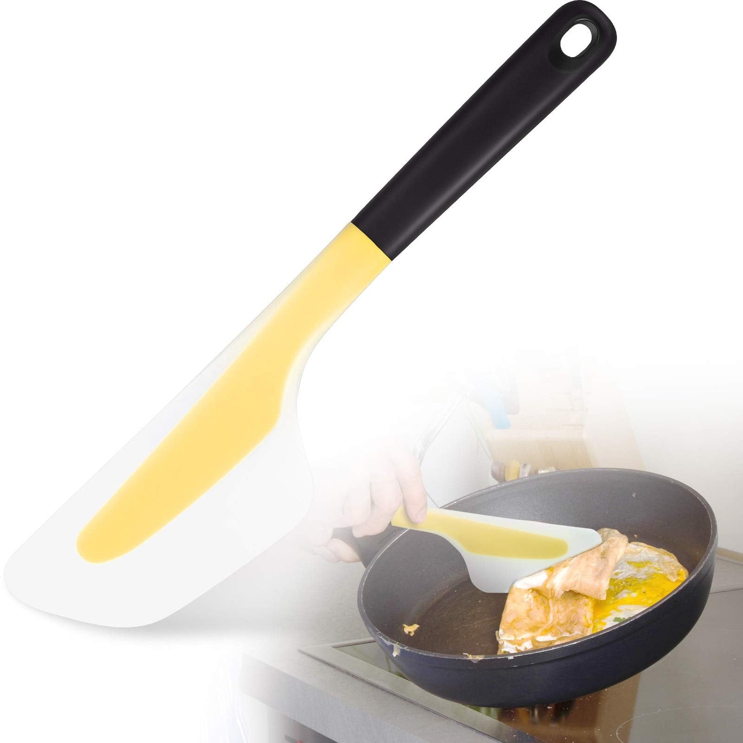 Patelai Omelette Spatula Kitchen Omelet Turner Silicone Non-stick Omelette Scraper Silicone Pigment Scraper with Non Slip Grip for Kitchen Omelet Pancake, Translucent(Yellow)