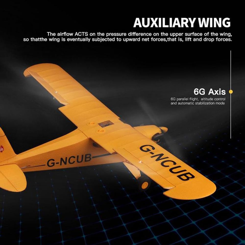 Park10 Toys RC Plane 5CH J3-CUB Remote Control Airplane for Adults 1406 Brushless Motor Outdoor 3D6G Fixed Wing Stunt RC Aircraft with Replaceable Parts (2BSL Yellow)