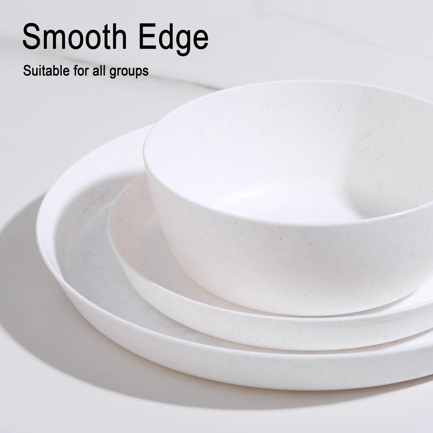 EI 12pcs White Wheat Straw Plates,Wheat Straw Dinnerware Set,Plates and Bowls Sets,Unbreakable Plastic Plate,Plastic Plates Reusable,Dinner Plates Set of 4,Plastic Dishes Set