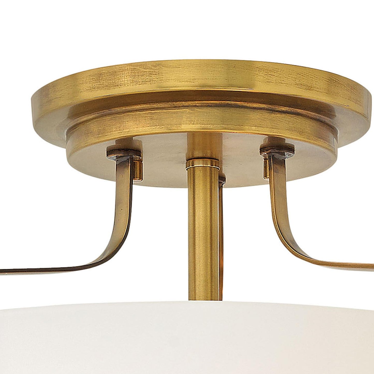 Hinkley Harper Medium Semi-Flush Mount Ceiling Light for Kitchen, Bedroom, Bathroom, and Hallway, Sleek, Retro Style Heritage Brass and Etched Opal Glass