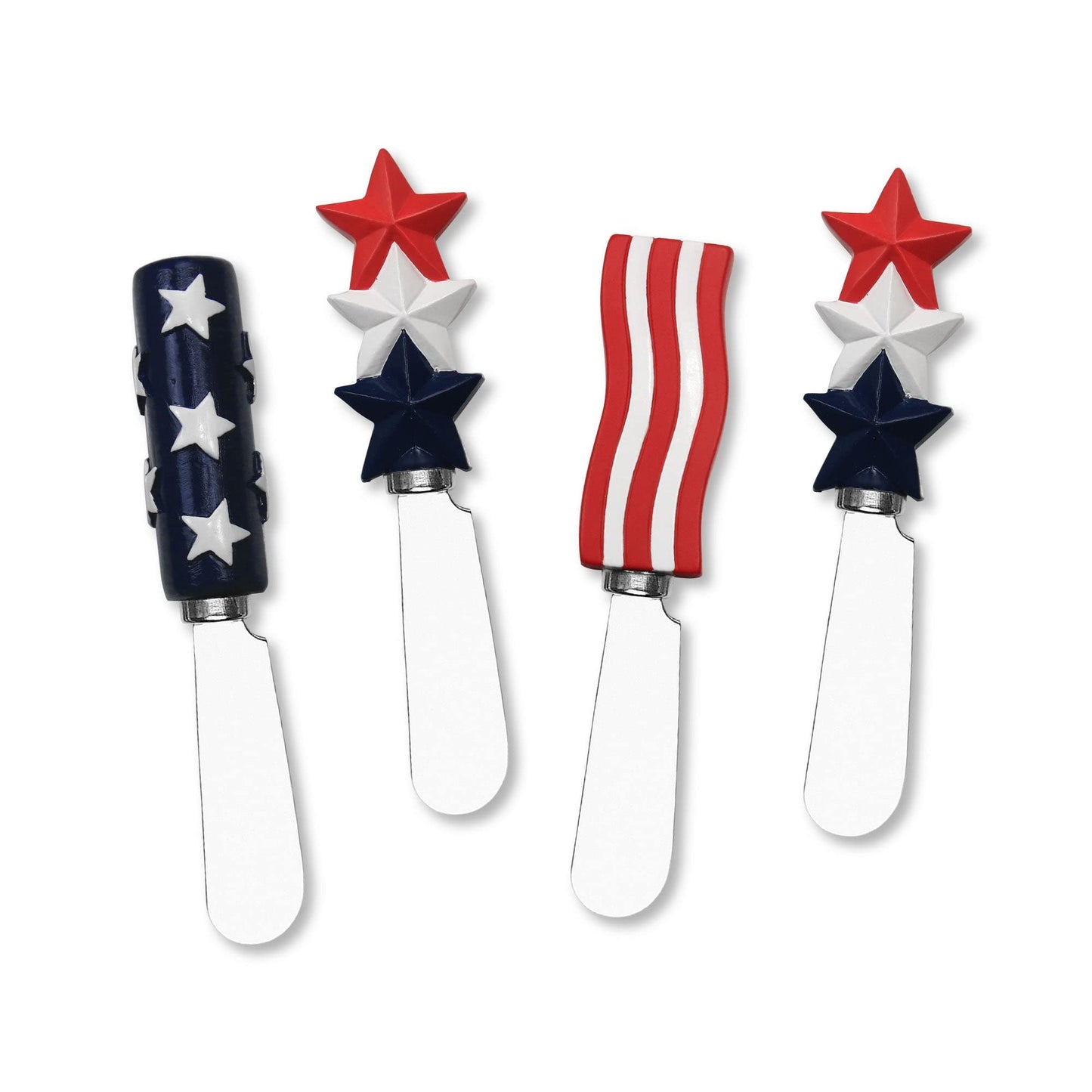 Supreme Housewares Americana Patriotic Cheese Spreaders, Hand-Painted Resin Handles with Stainless Steel Blades for Spreading Cream Cheese, Butter, and Jam, Assorted Designs, Set of 4