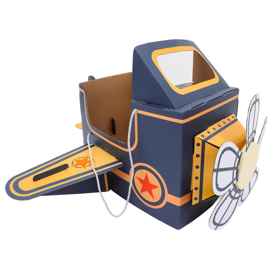 SAFIGLE Children Wearable Cardboard Plane: Airplane Costume for Kids DIY Paper Aircraft with Rotating Fan - Cardboard Car Fun Outdoor Play and Learning Experience Flying Airplanes for Kids Blue
