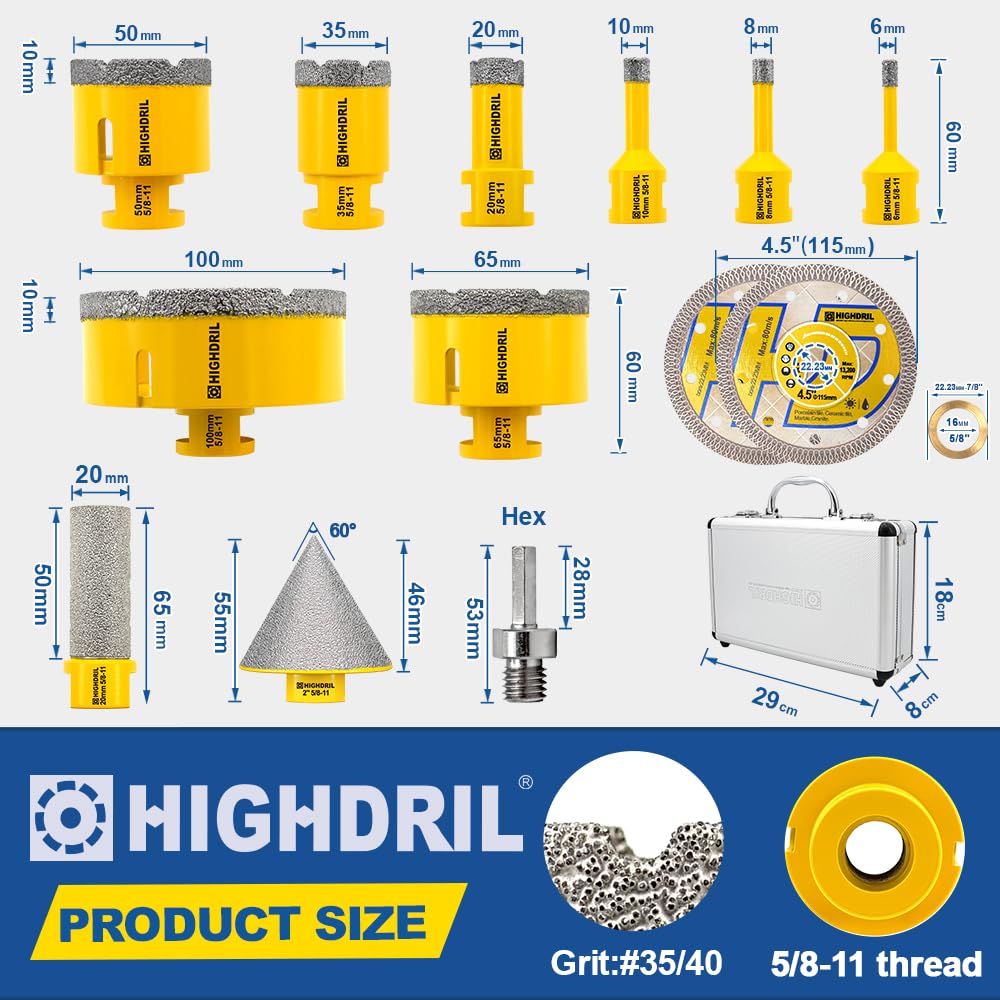HIGHDRIL 13Pcs Diamond Hole Saw Kit and HIGHDRIL Diamond Beveling Chamfer Bit
