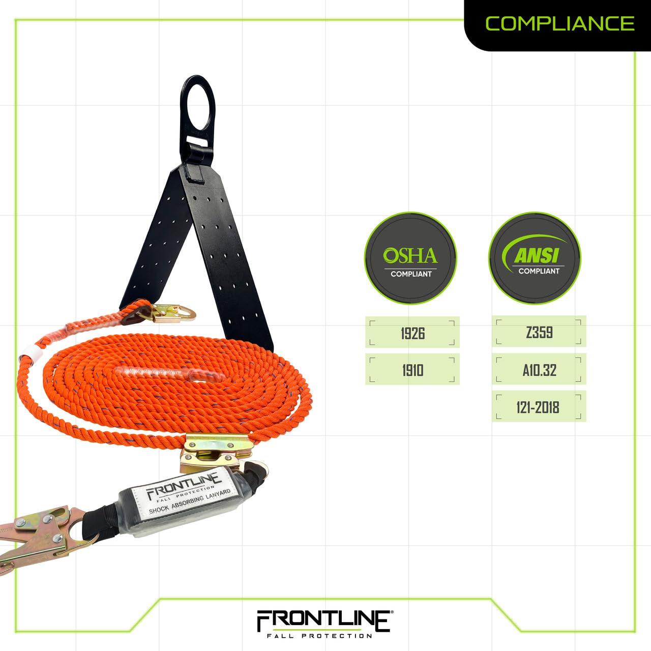 Frontline Combat™ Complete Roofers Kit | Includes Combat Harness, Roof Anchor, Vertical Lifeline with Rope Grab, & Duffel Bag | High-Visibility Orange | Universal Fit | ANSI & OSHA Compliant.