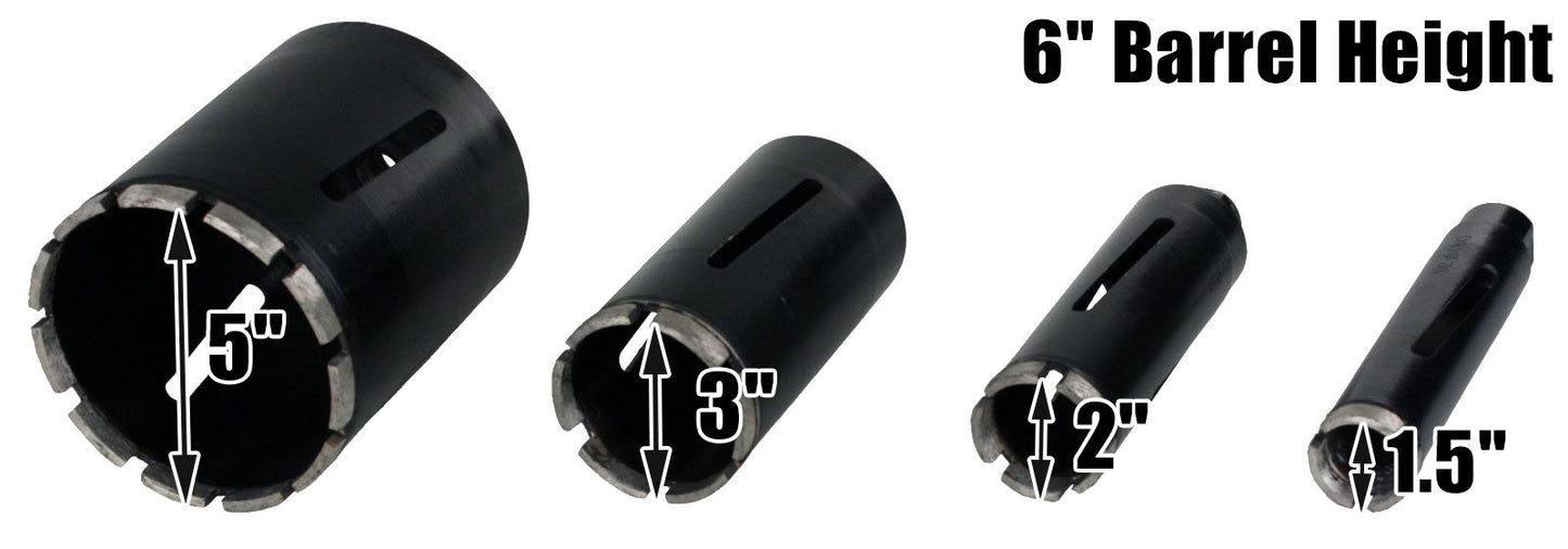 Steel Dragon Tools 4-Piece Dry Diamond Core Drill Bit Kit with Case – 1.5", 2", 3", 5" Bits 6" Depth Laser-Welded Segments Includes SDS & Hex Adapters Pilot Bit Drift Key Aluminum Storage Case