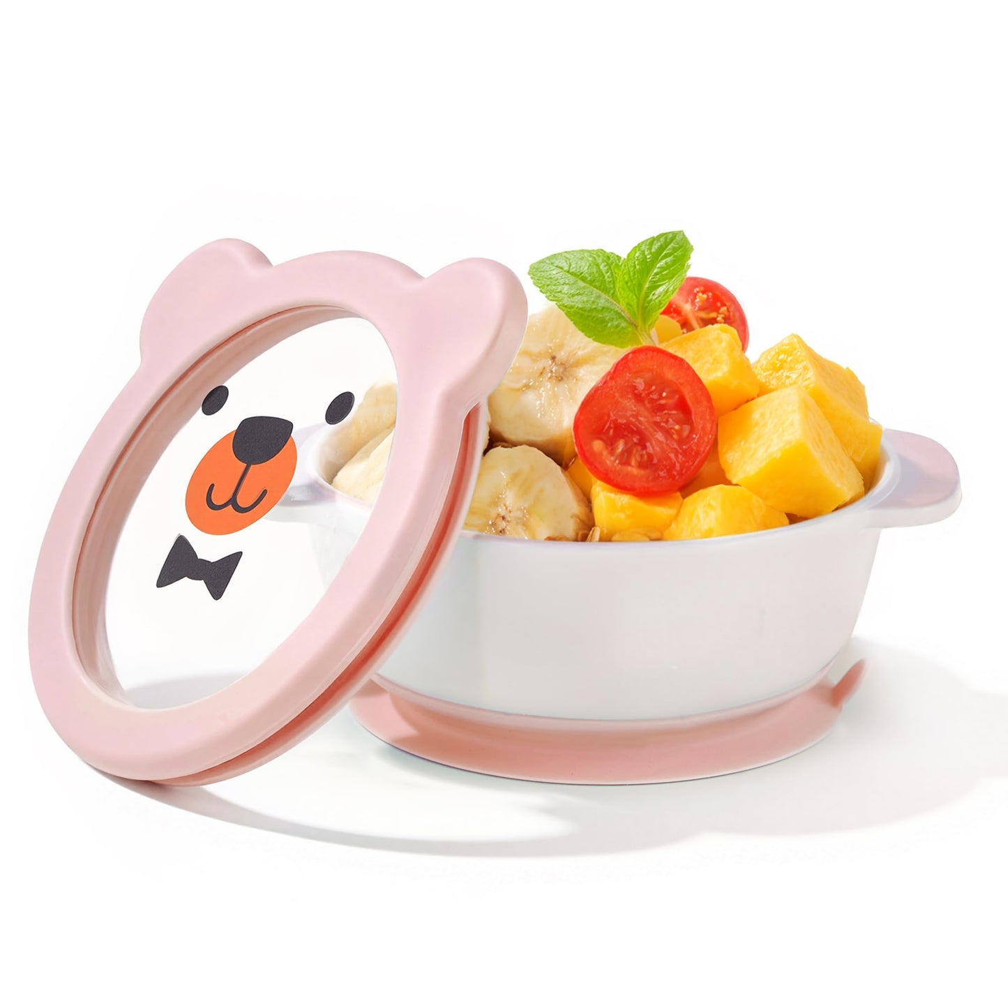 Mrs. Chou Ceramic Suction Bowl for Babies and Toddlers, Non-Slip Silicone Suction Cup, BPA-Free Lids, Independent feeding, First Stage Self Feeding Essential, Baby-Led Weaning Snack Feeder