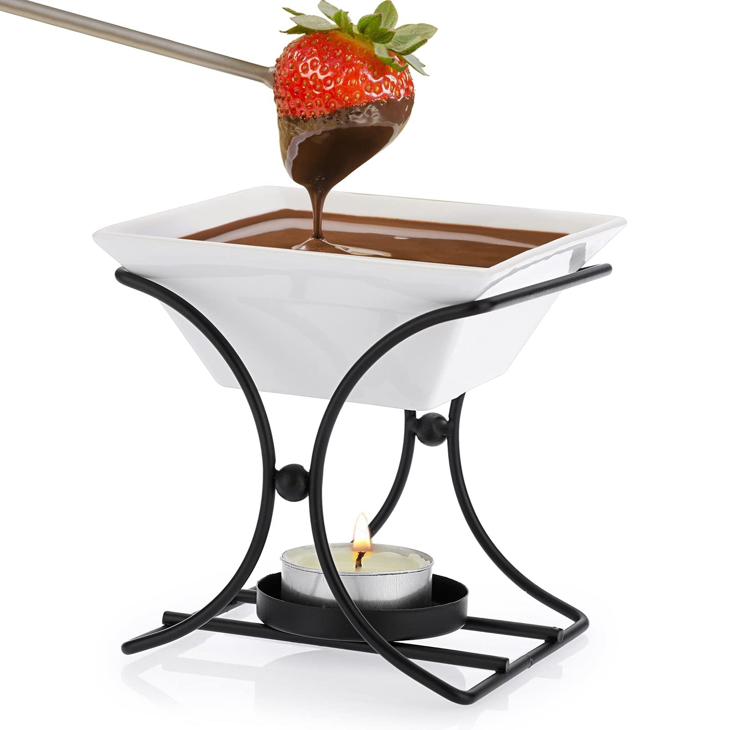 BSTKEY Ceramic Butter Warmer Set, Fondue Pot Melting Pot Set, Melt Hot Pot Bowl Set For Cheese Chocolate Butter Caramel