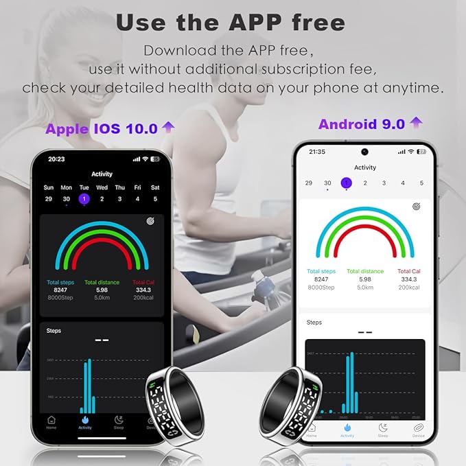 Smart Health Ring with Screen,for Women Men Fitness Tracker Heart Rate, Blood Oxygen, HRV, Sleep Monitoring, Step Counting, IP68 for iPhone and Android, No Subscription Fee (Black, 10#)