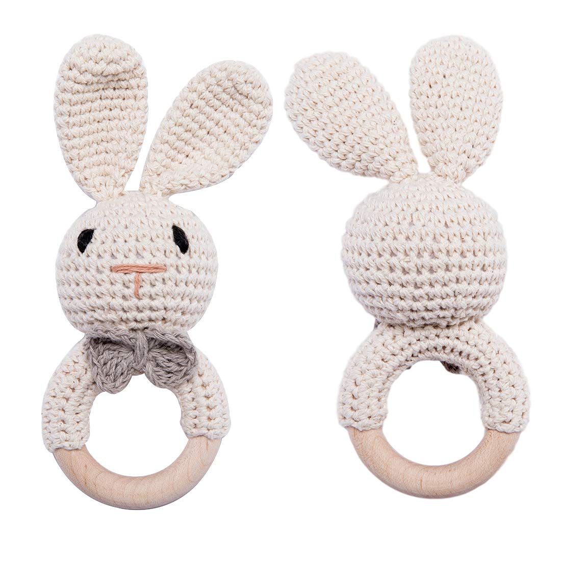 Crochet Baby Rattle, Baby Shaker Toy, Baby Rattles 0-6 Months, Handmade Newborn Toys, Easter Bunny Rattle, Animal Baby Rattle，Knitted Stuffed Animals Gifts for Boys and girs Bunny Rattle