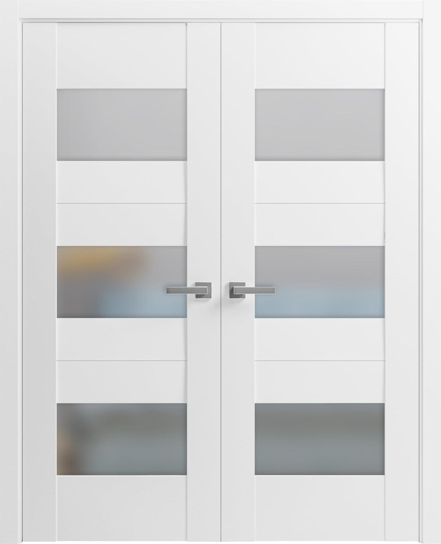 VDOMDOORS Sete 6003 | Double Swing Interior French Doors with Glass with Frosted Glass, MDF, Hardware Included, 56x80, White, Modern
