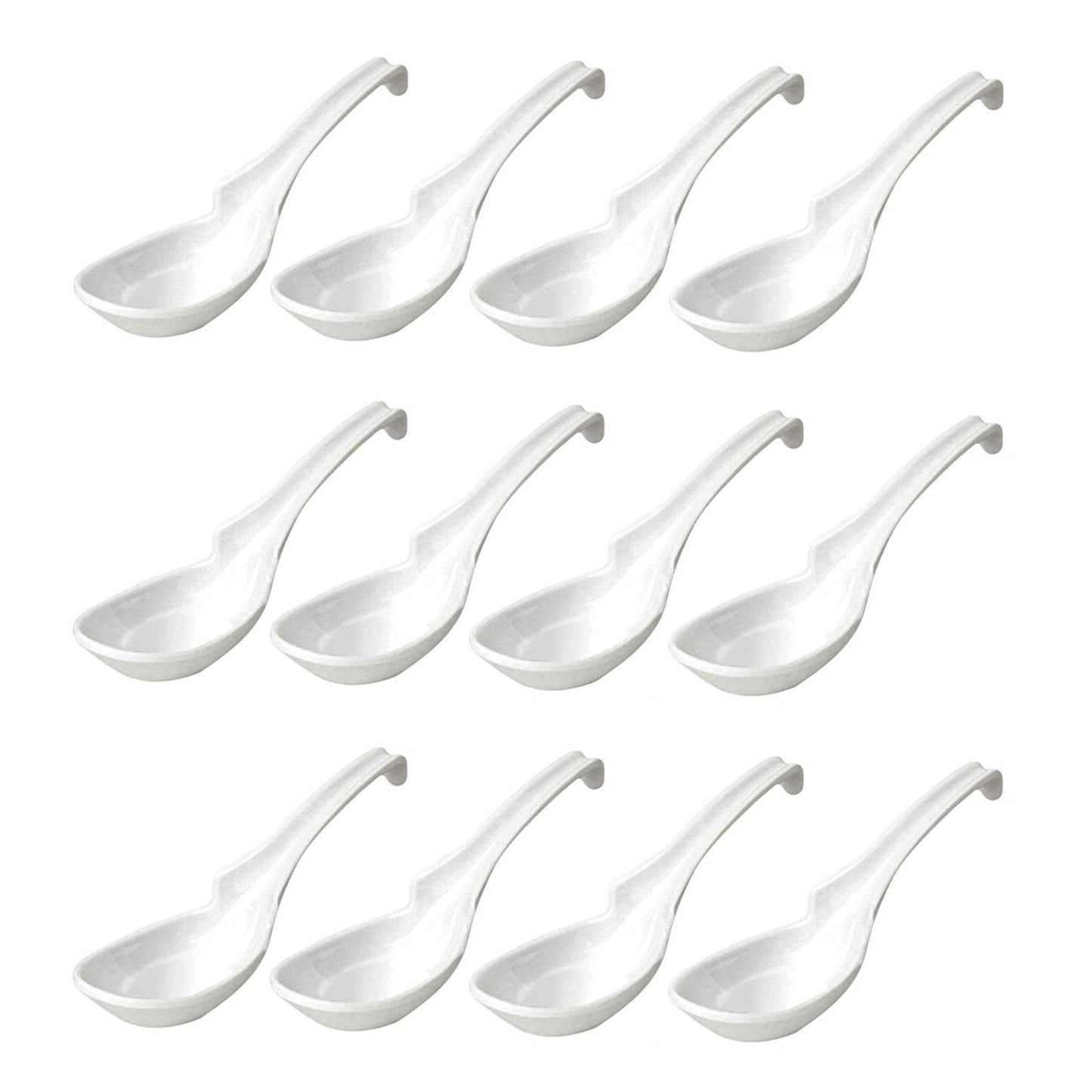 JapanBargain 2777, Set of 12 Chinese Soup Spoons Asian Korean Japanese Wonton Soba Rice Pho Ramen Noodle Spoon Notch and Hook Ladle Style Spoon, White Color
