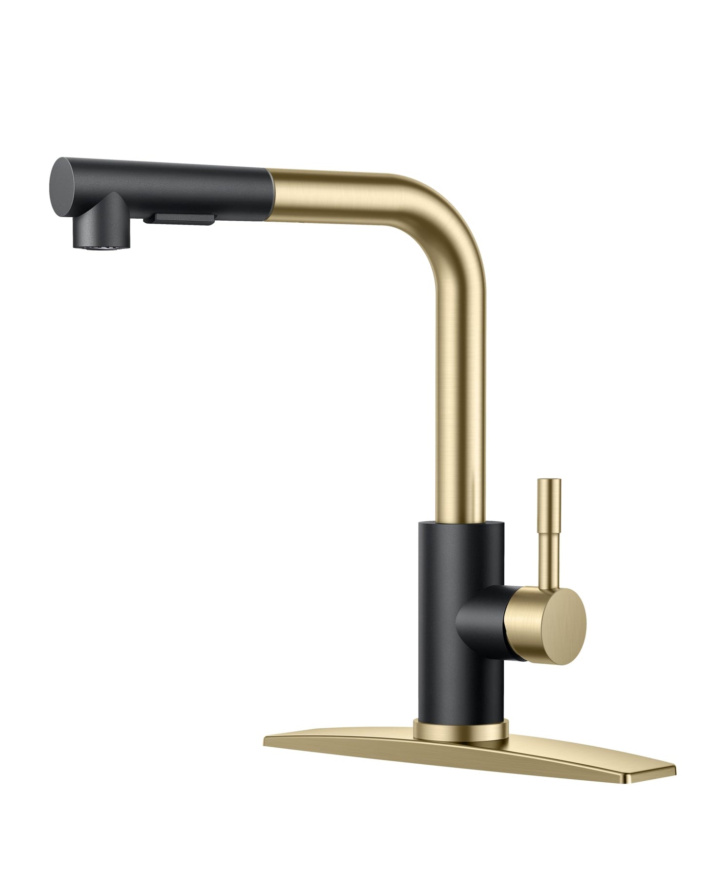 FORIOUS Kitchen Faucets with Pull Down Sprayer, Stainless Steel Single Handle Classic Pull Out Bar Sink Faucet for Farmhouse Laundry RV, with Deck Plate for 1 or 3 Holes, Black Gold