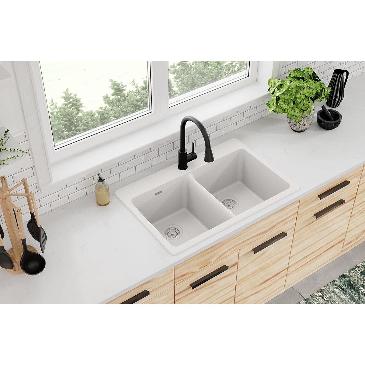 Elkay Quartz Classic 33" x 22" x 9-1/2" Equal Double Bowl Drop-in Sink White