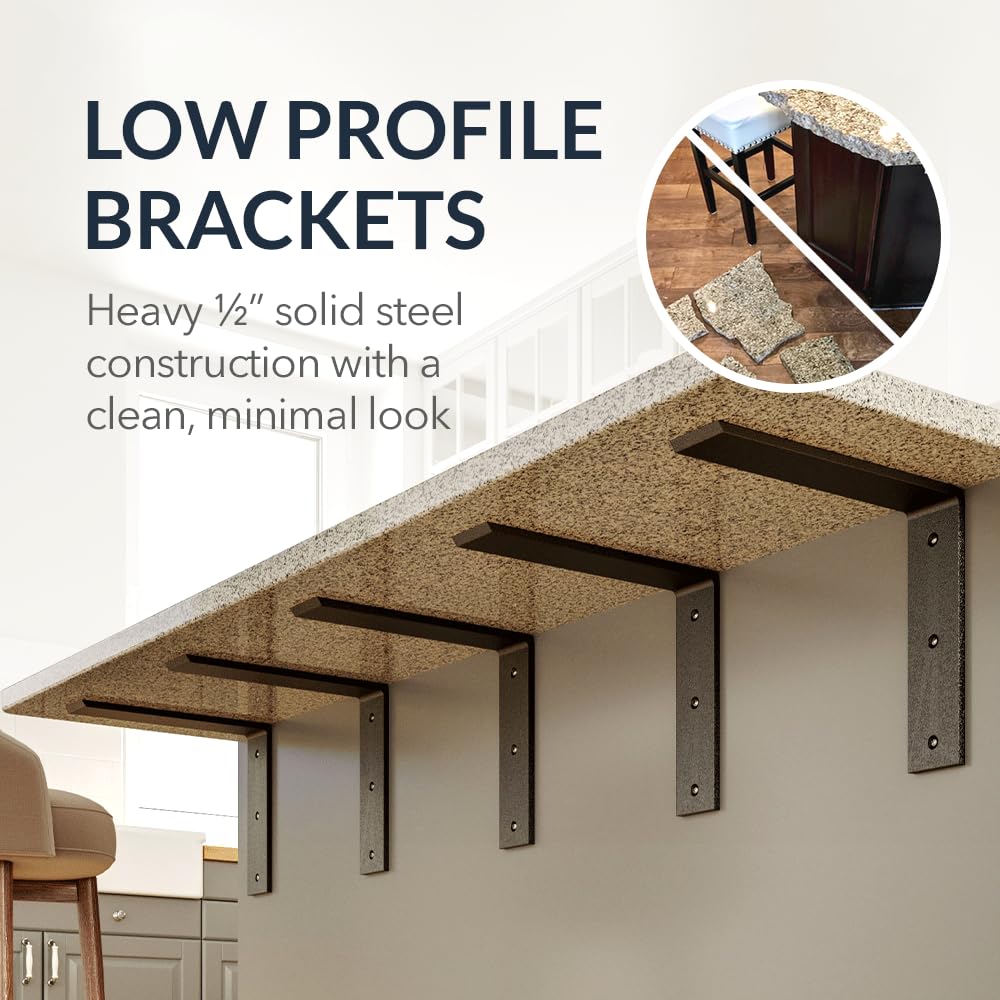 Iron Supports Front Mount L Bracket - Heavy Duty Steel Countertop Bracket for Granite Countertops - Support Bracket for Counters, Benches, Shelves & More (White - 8" Deep x 6" High)