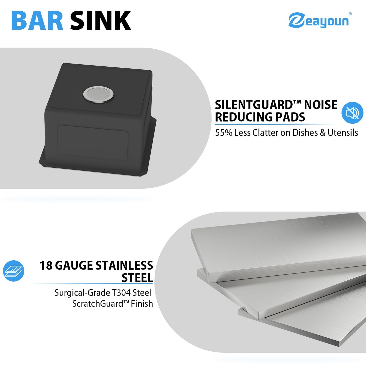 Zeayoun 15 Inch Undermount Bar Sink 15 x 15 Kitchen Sink 304 Stainless Steel Single Bowl Under Counter Sink for Outdoor, RV, 15x15x9