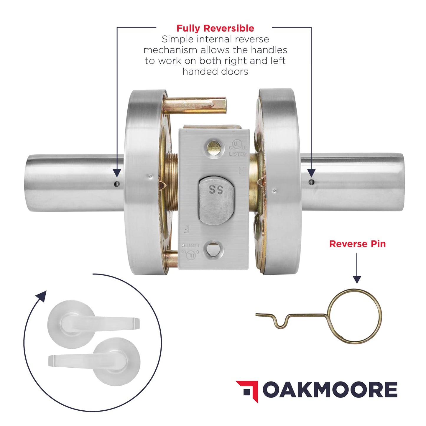 OAKMOORE Commercial Entry Door Handle | Grade 2 Ultra Heavy Duty Lockset with Keys | Offices, Stores, Industrial | UL CUL & ADA | Satin Nickel | ANSI A156.2 | Durable Knob for High-Traffic Areas