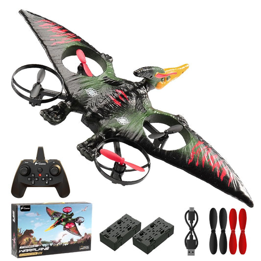 Dinosaur Remote Control Drone, 2.4G EPP Foam RC Pterodactyl Hobby RC Airplanes with 6-Axis Gyro, One Key Takeoff Landing, Stunt Roll & 360 Flip, Fighter Jet Toy Christmas Birthday Gift for Boys Girls