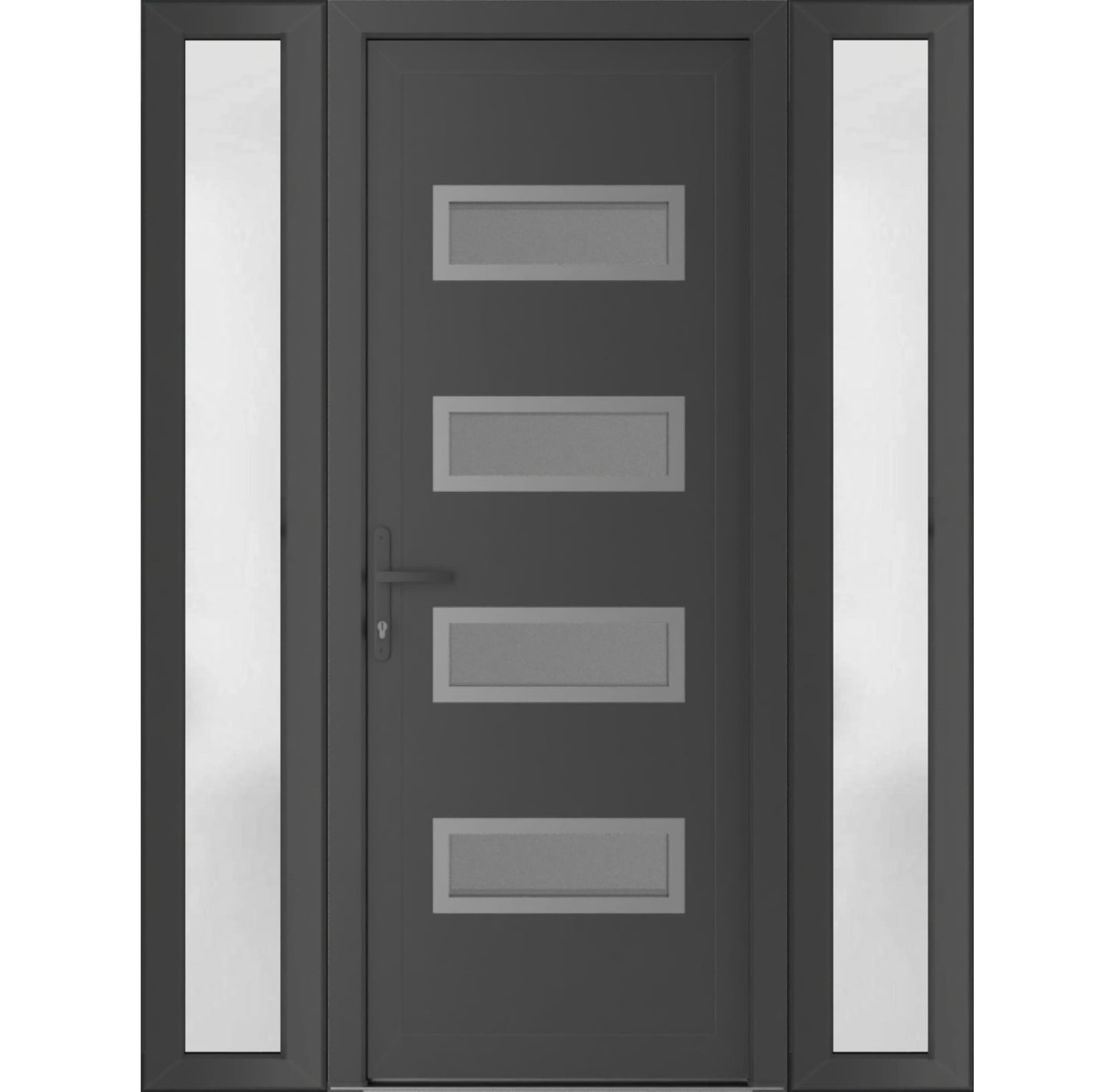 VDOMDOORS Front Exterior Prehung Metal-Plastic Door Frosted Glass | Manux 8113 Antracite Grey | 2 Side Sidelite Transoms | Doors Entrance Patio Garage 60 x 80 (W12+36+12 x H80) Right-Inswing