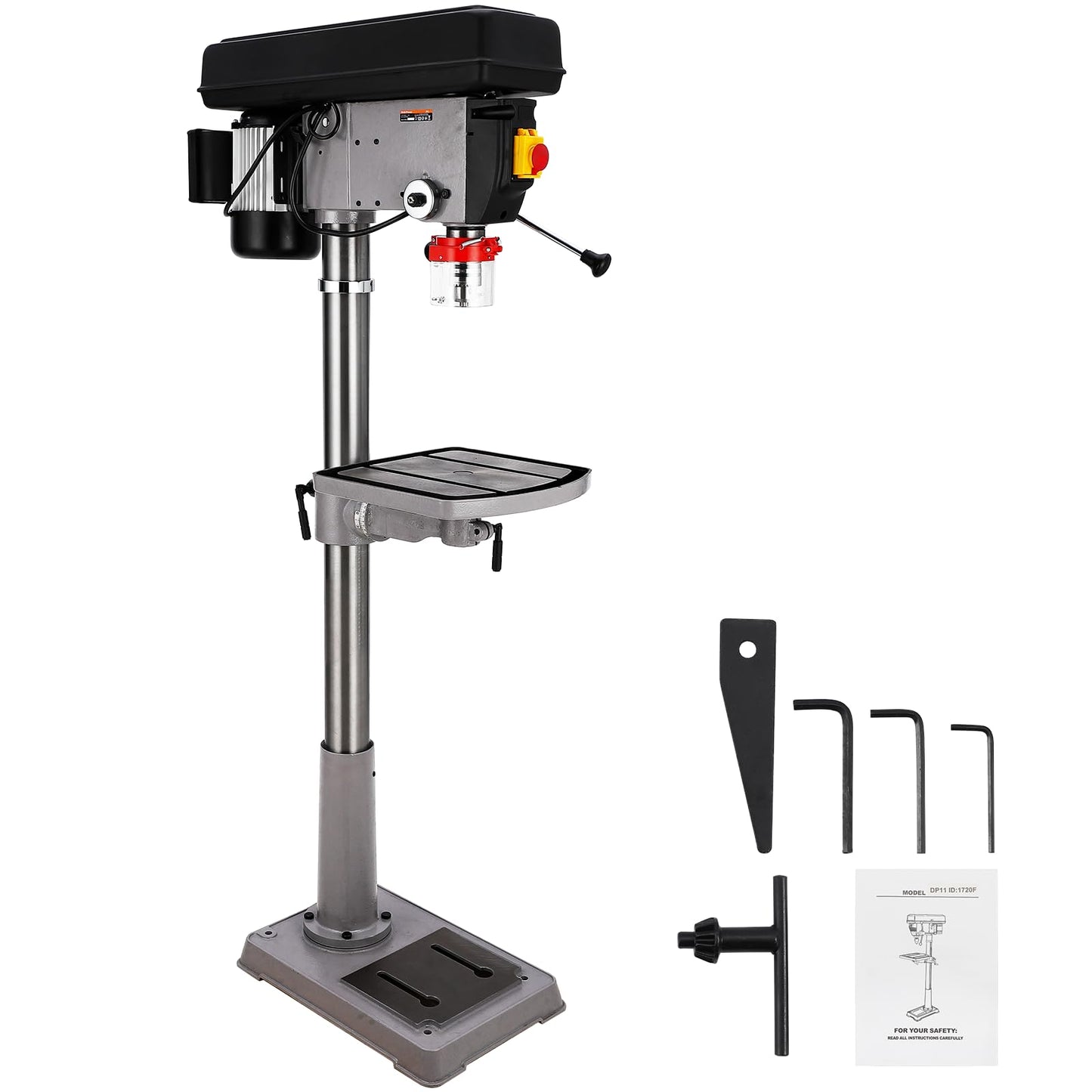 17 in Floor Drill Press, CuisinAid 12 Amp 120V Pure Copper Motor, 200-3630 RPM Variable Speed Cast Iron Bench Drill Press, 0-45° Tilting Worktable, Tabletop Drilling Machine for Wood Metal