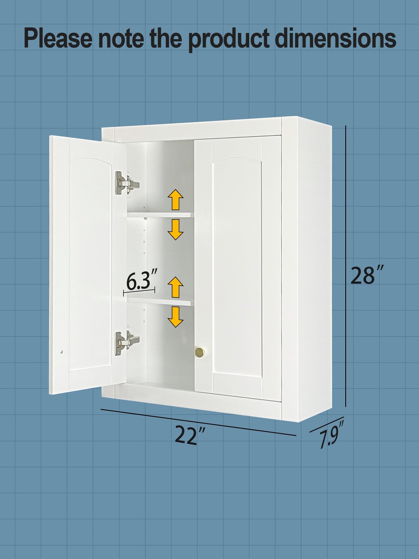 Over The Toilet Cabinet, Bathroom Storage Cabinet with Bottom Tissue Dispenser, 22"x28" Bathroom Wall Cabinet with Adjustable Shelves & Soft Close Doors, Above Toilet Cabinet with Gold Handles, White