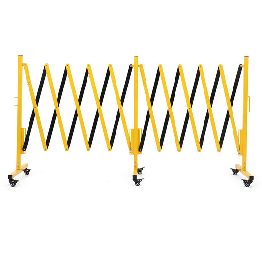 16 FT Industrial Expandable Barricade, Folding Security Gate with Wheels, Heavy-Duty Traffic Control Barrier for Construction Site, Garage, Cordon