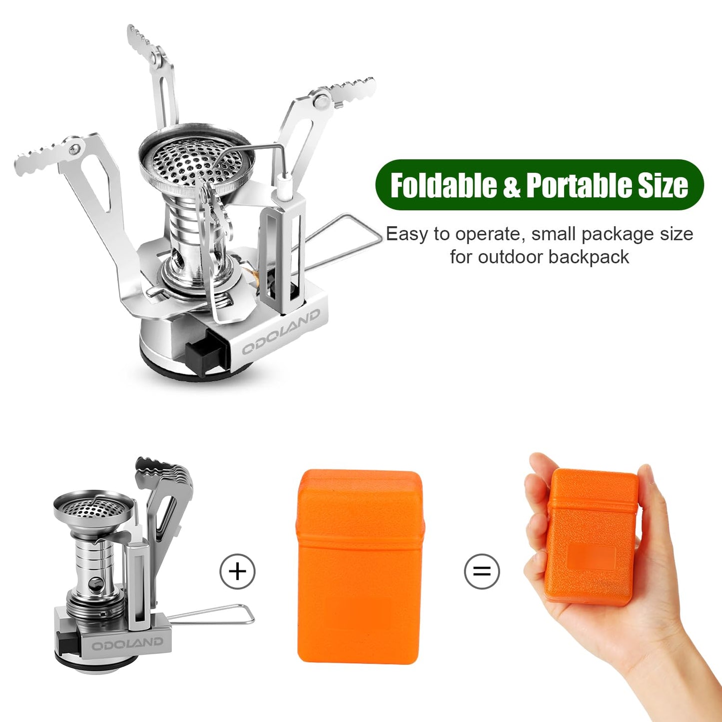 Odoland 8pcs Camping Cookware Mess Kit, Camping Pot and Pan Set with Mini Backpacking Stove, Stainless Steel Cup, Spork and Tank Bracket, Cooking Gear for Outdoor, Hiking, Picnic, Campfire, Green