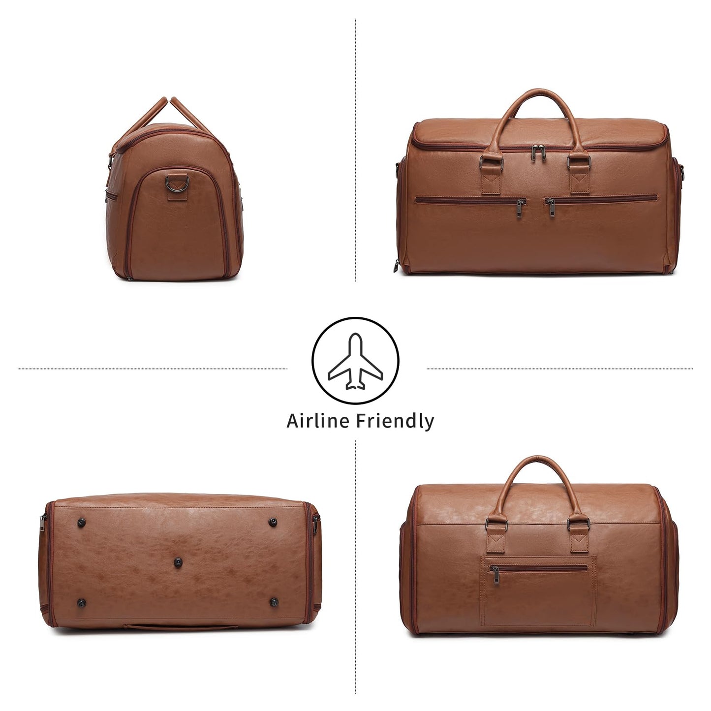 seyfocnia Garment Bag with Shoe Pouch Carry On Convertible Travel Duffel Bag for Men Women, 2 in 1 Hanging Suitcase Suit Business Travel Bag, Brown