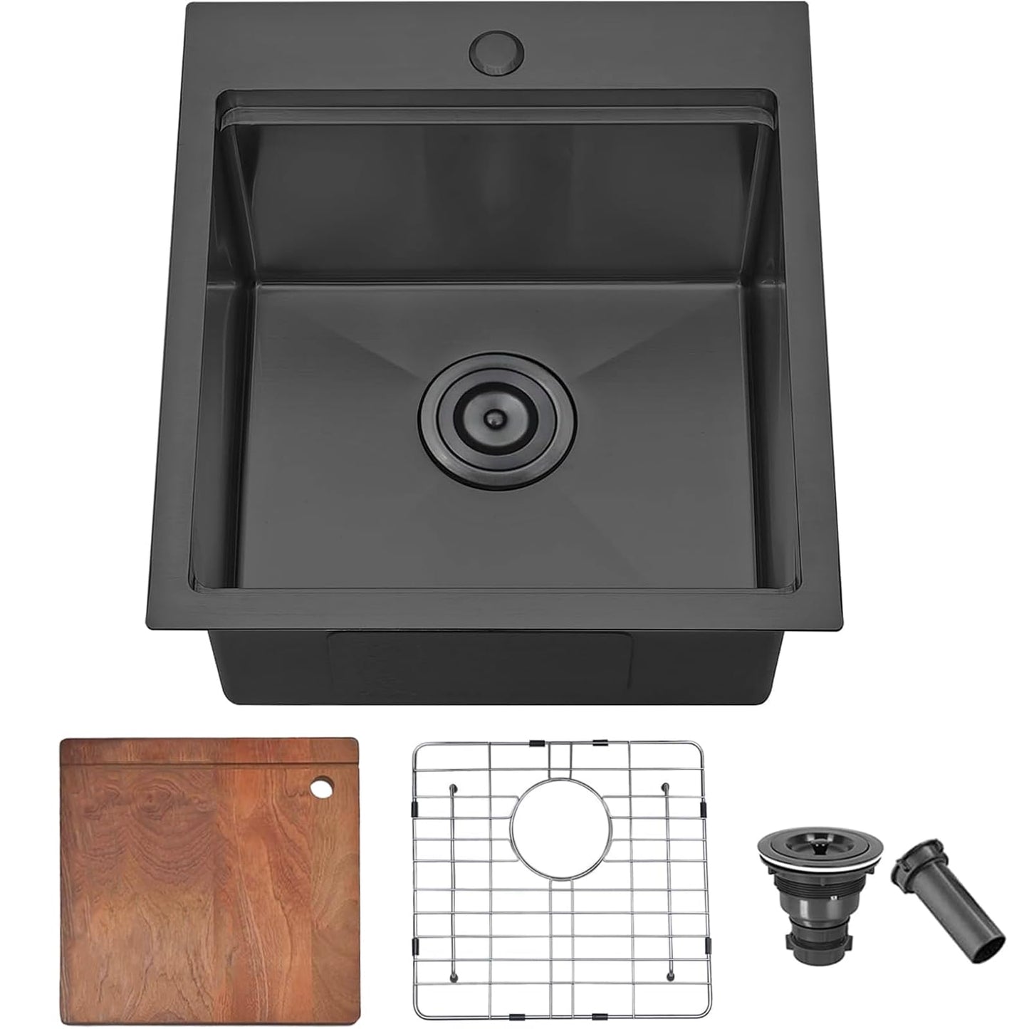 COMLLEN 17x19 Inch Black Drop in Bar Sink, 304 Stainless Steel Utility Kitchen Workstation,Gunmetal 9 Inch Deep Wet Bar Sink, RV Laundry Prep Kitchen Sinks with Dish Grid & Drain & Cutting Board