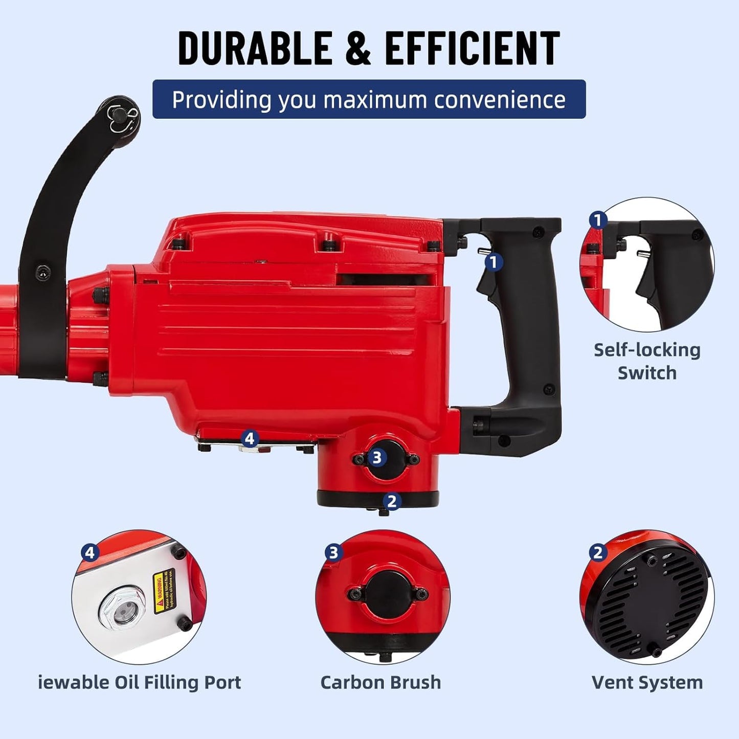 1700W Heavy Duty Electric Jack Hammer,Demolition Power Tool Kit With 3 Chisel Bits,Carrying Case & Safety Gloves for Concrete,Brick and Masonry, 3-Piece Set