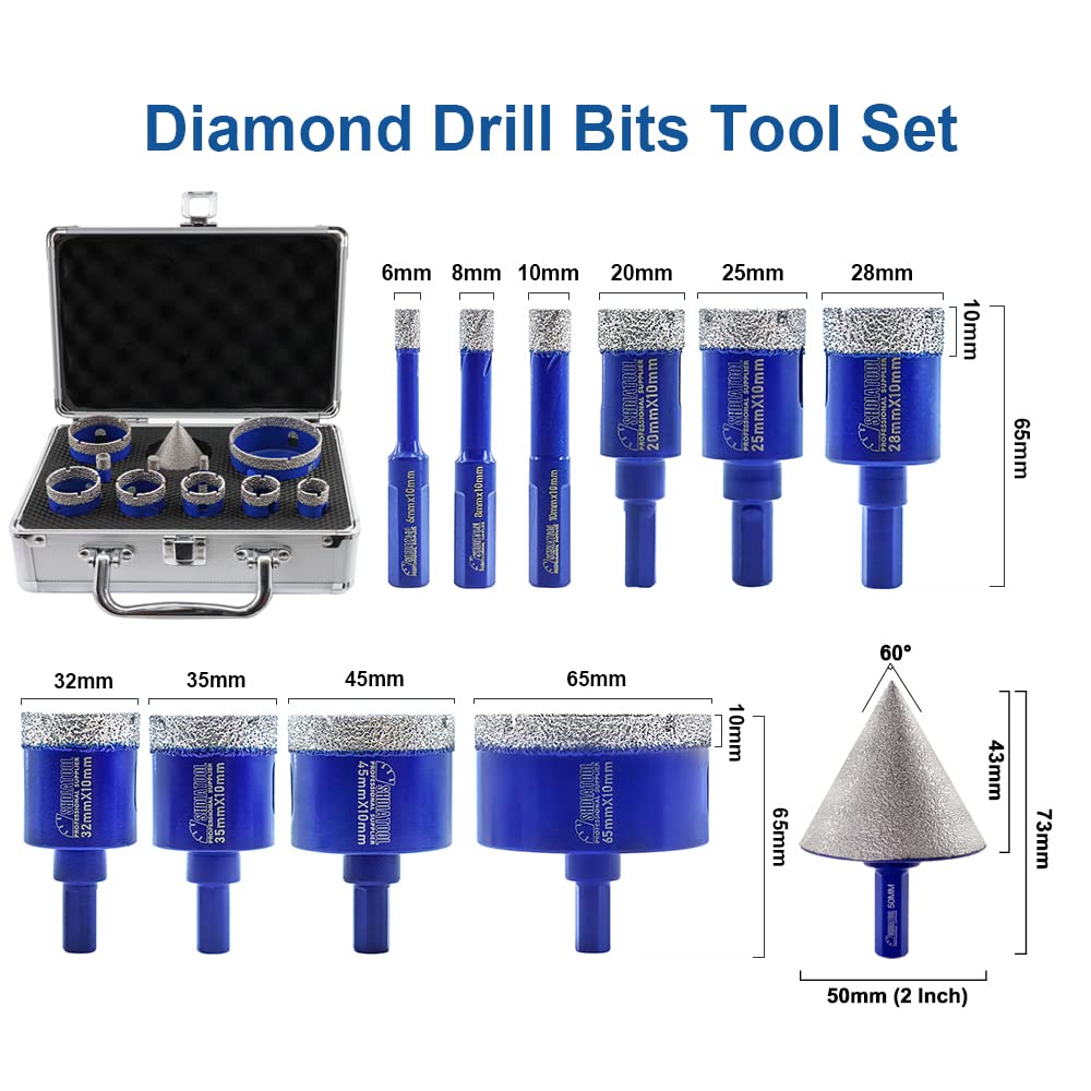 SHDIATOOL Diamond Core Drill Bits for Hard Stone Concrete Marble Granite Brick Laser Welded Dry or Wet Hole Saws