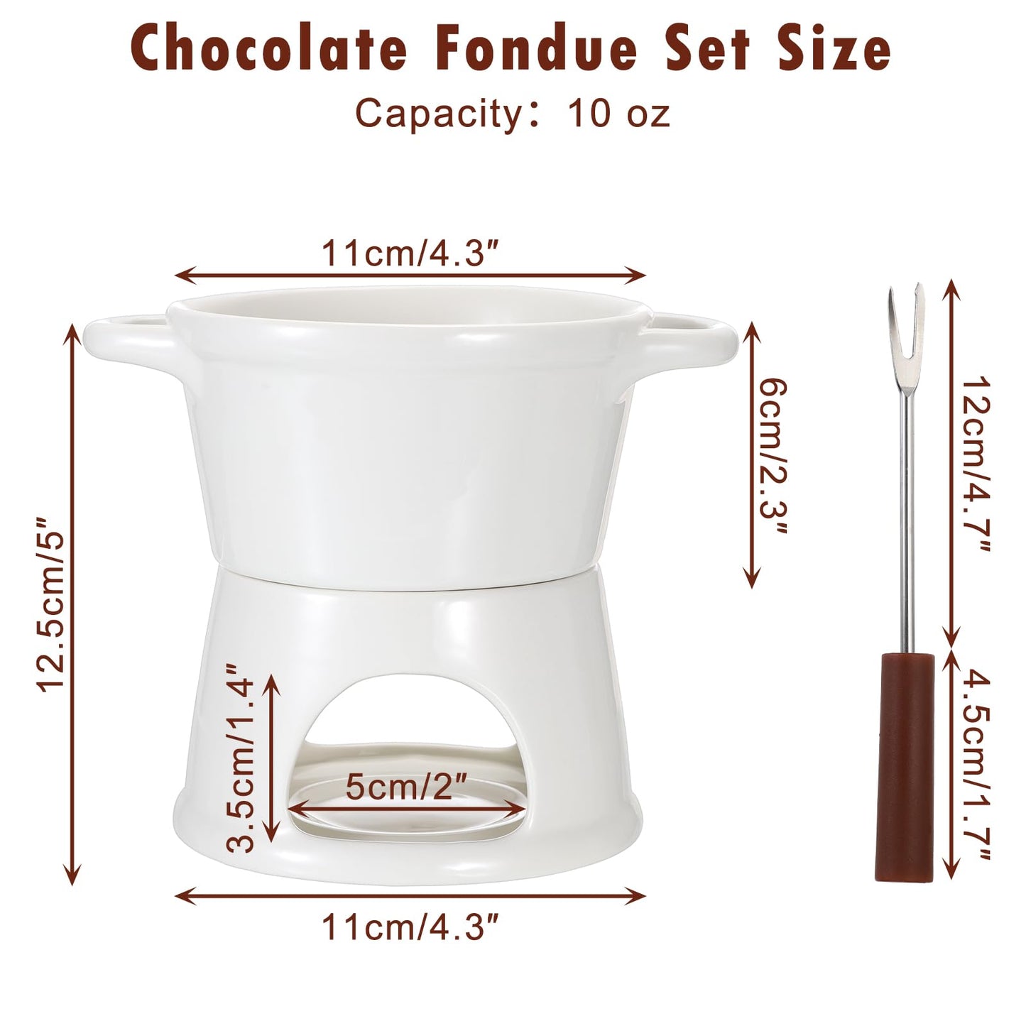 BSTKEY 300ML Ceramic Butter Warmer Set with 2 Forks, White Fondue Pot Melting Pot Set, Melt Hot Pot Bowl Set for Cheese Chocolate Butter Caramel