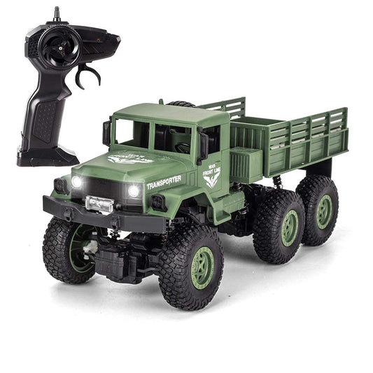 XINGRUI 1:18 RC Military Truck, 50 Min Playtime Remote Control Car, 2.4Ghz 4WD Off-Road Vehicle, All Terrain Toy with LED Lights, Gift for Boys Girls Ages 6+